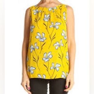 Loft Outlet Sleeveless Blouse Women’s Size Large Yellow Floral Light Breezy W11
